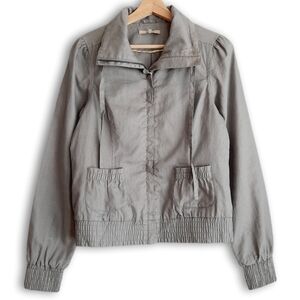 RW&CO 100% Linen Full-Zip Modern Utility Jacket Light Gray Zip-Up Women's Sz XS
